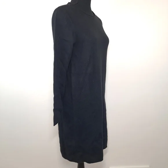 Lands End Cotton Blend Solid Black Long Sleeve Crewneck Sweater Dress - Picture 3 of 6